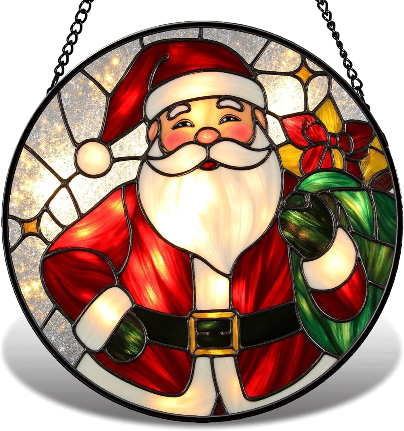 Christmas Stained Glass Suncatcher 7.9" Santa Window Hanging Gift for Women