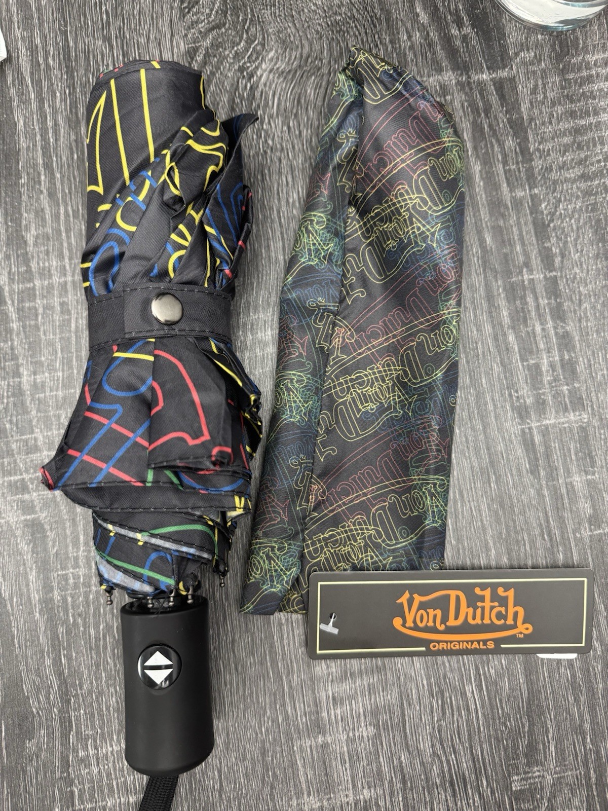 Rare Von Dutch Black w/Multicolored Logos Umbrella One Size TikTok Viral Y2K NWT