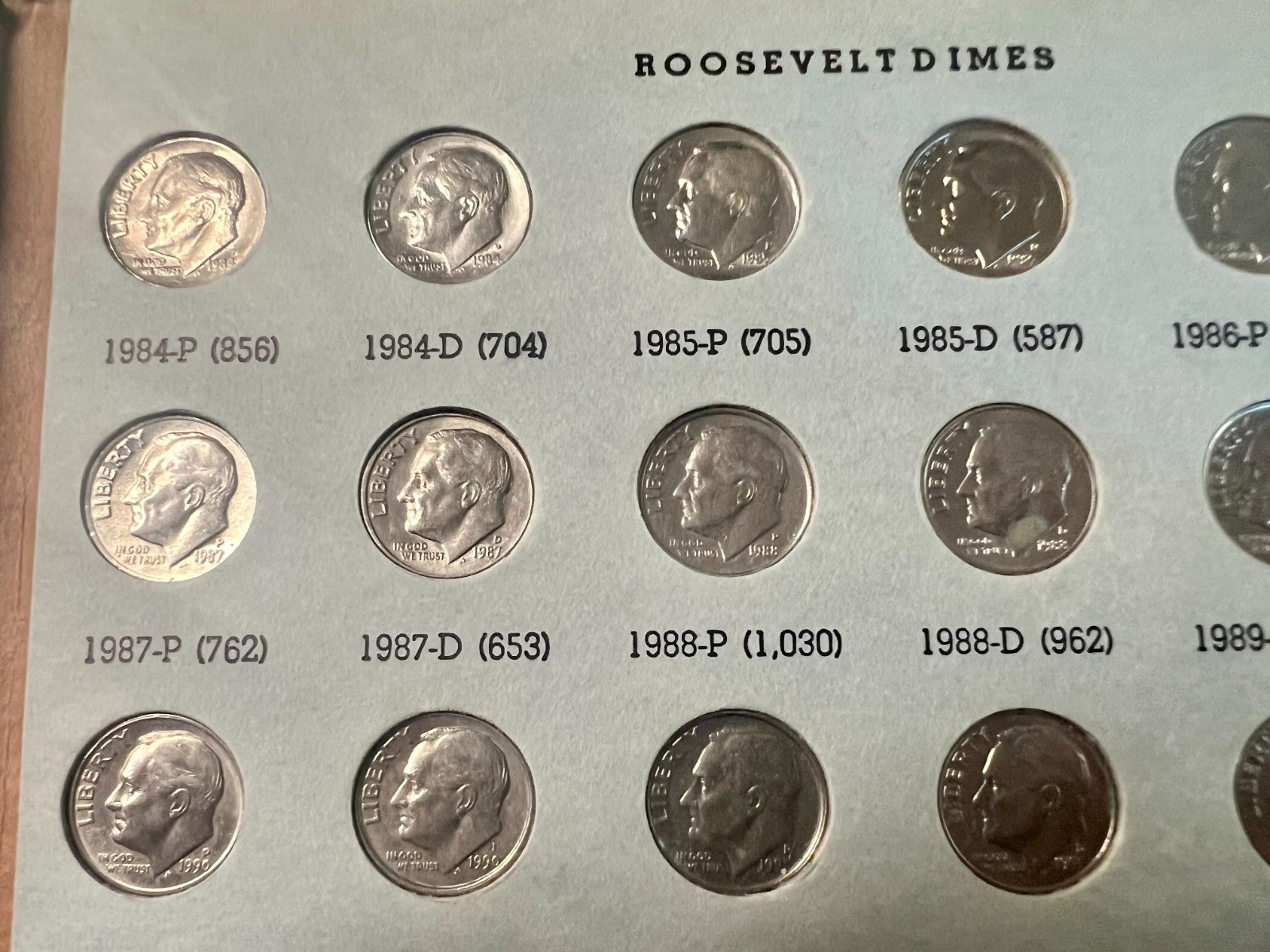 Roosevelt Dimes Set 1946-2004: 48 Silver Coins Total plus 79 Clads, Some Toned