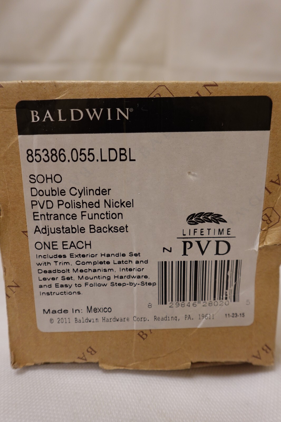 Baldwin Soho Sectional Handleset w/5485V Lever LH Double Cylinder 85386.055.LDBL