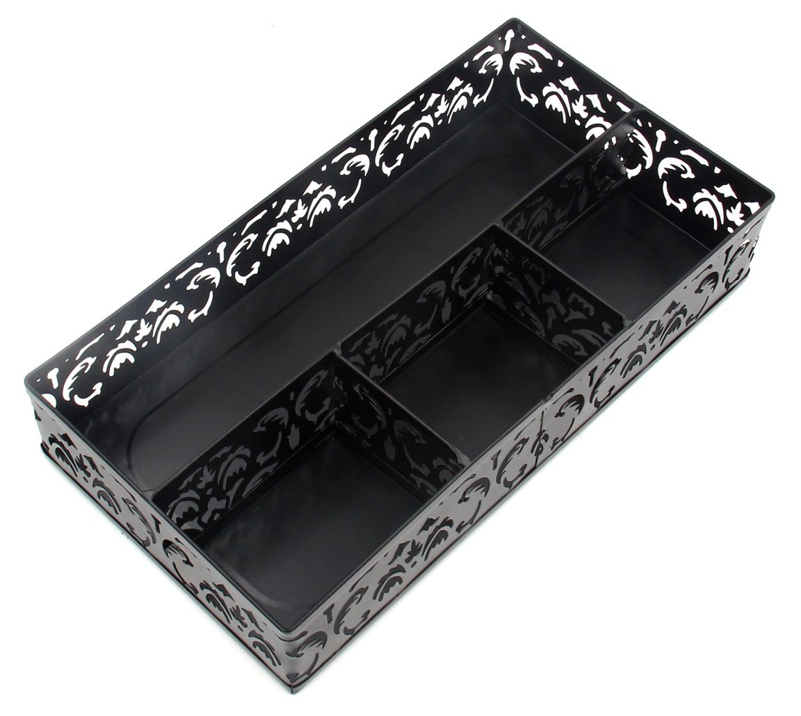 Desk Drawer Organizer with 3 Small Bins and 1 Long BinBlack