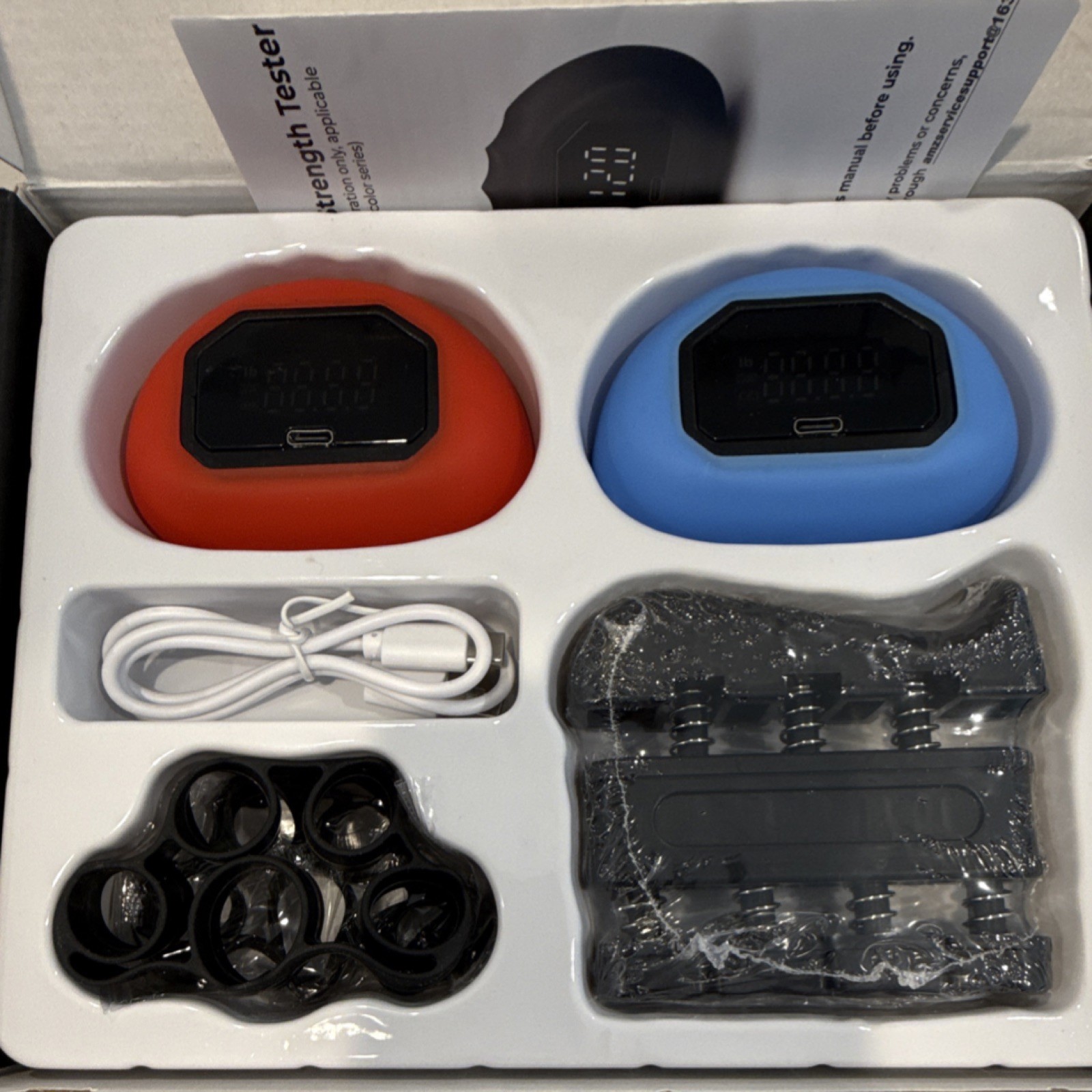 Palm Grip Strength Tester Kit Digital Display Rechargeable Red Blue-NEW OPENBOX