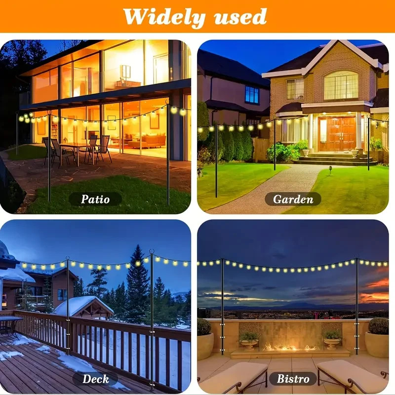 10Ft String Light Poles 4 Pack,Light Poles for Outside Lights,Outdoor with Fe...