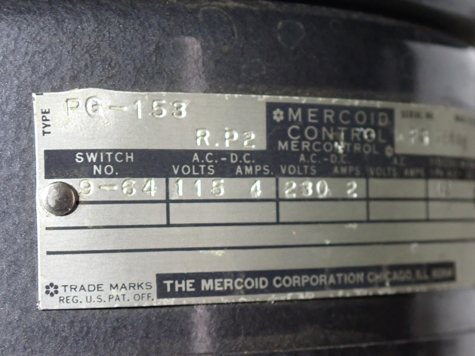 PG-153 MERCOID PRESSURE SWITCH NEW
