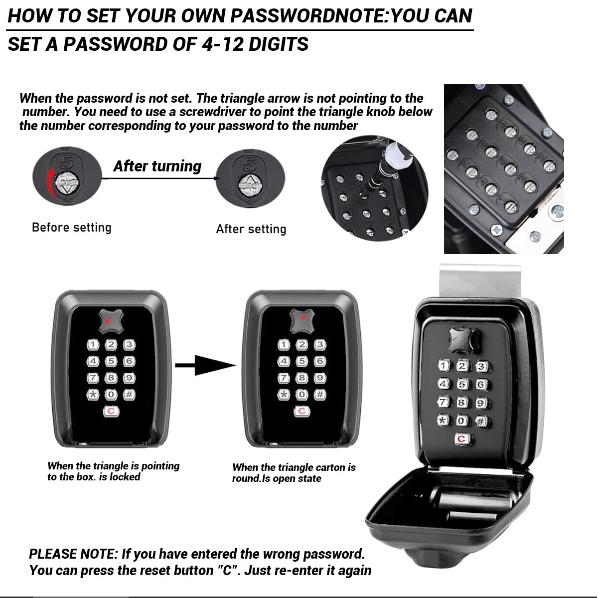 Key Storage Lock Box Wall Car Window Punch Button Lock Box for Ride Share Turo
