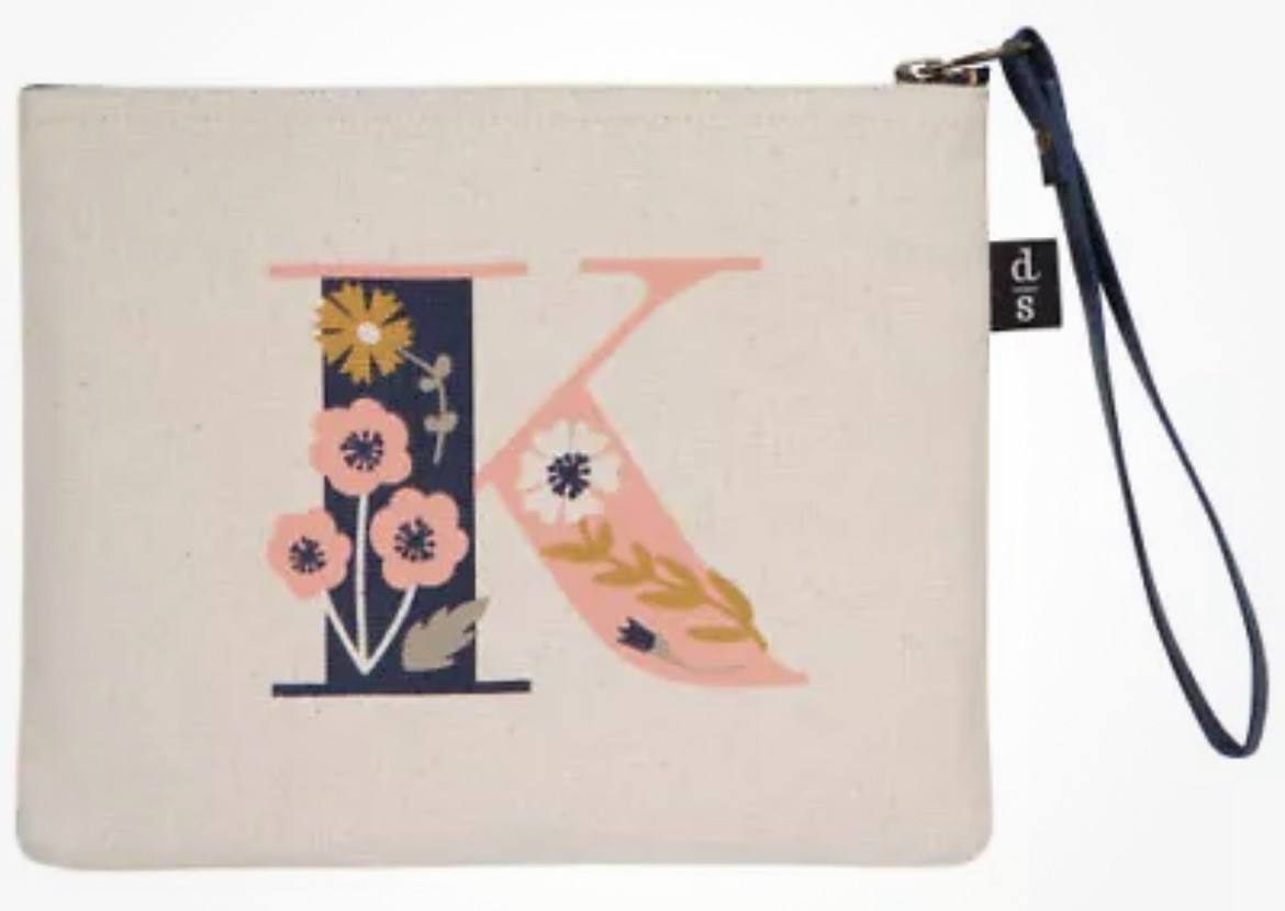 NOW DESIGNS DANICA ZIPPER POUCH/ WRISTLET 'MONOGRAM K' 100% COTTON 7002304