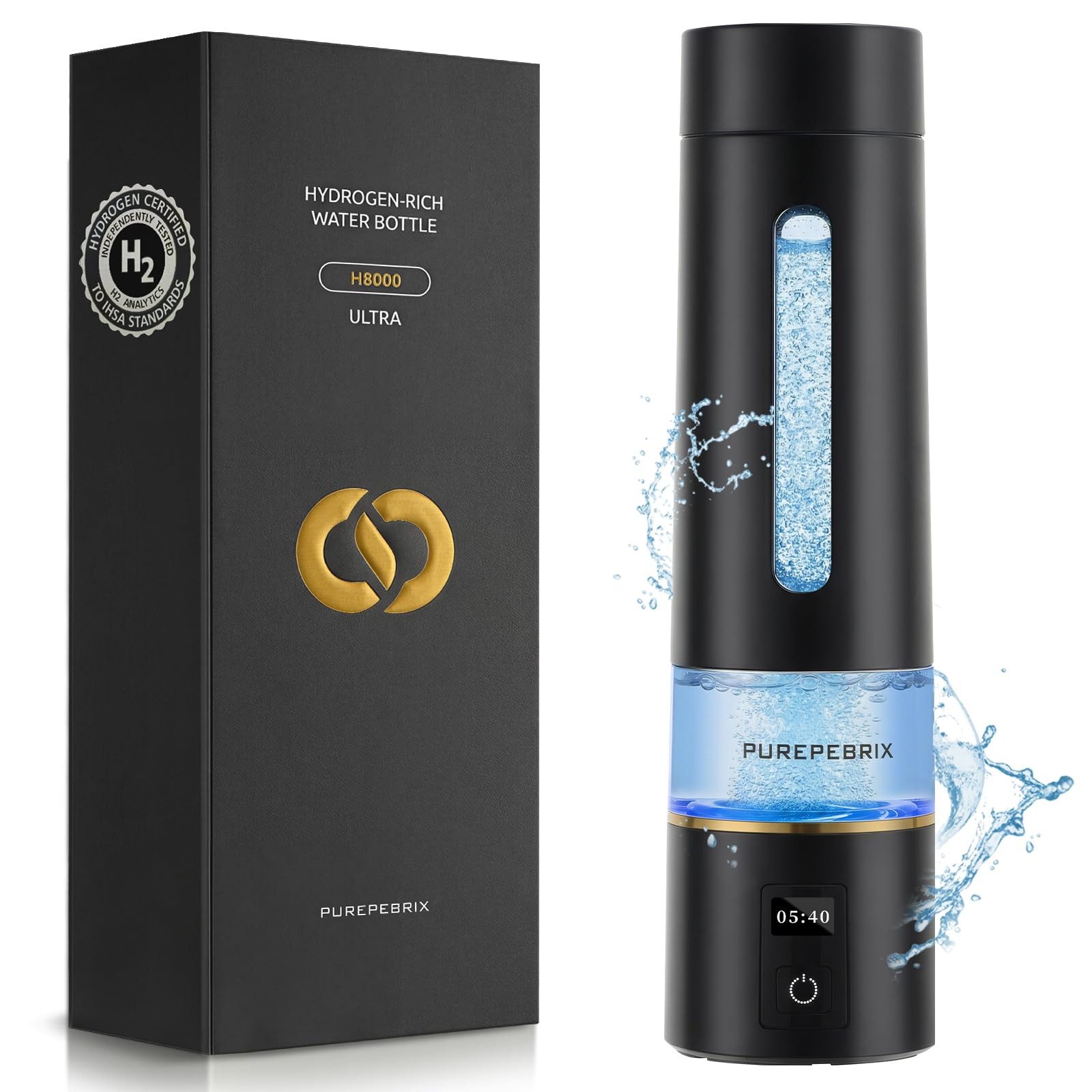 PUREPEBRIX Hydrogen Water Bottle GeneratorUp to 8100 PPB Molecular Hydrogen, ...