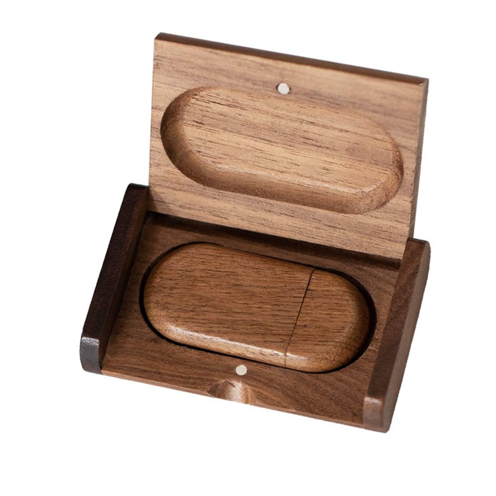 64GB USB3.0 Oval Wood Flash Drive Box, FEWINA Wooden USB 64GB-3.0, Walnut