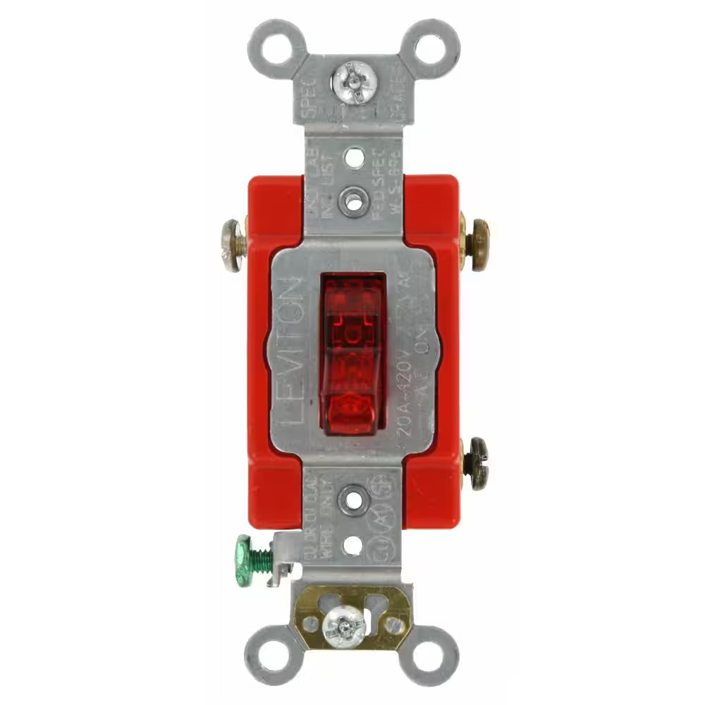 20 Amp Industrial Grade Heavy Duty Single-Pole Pilot Light Toggle Switch, Red 12