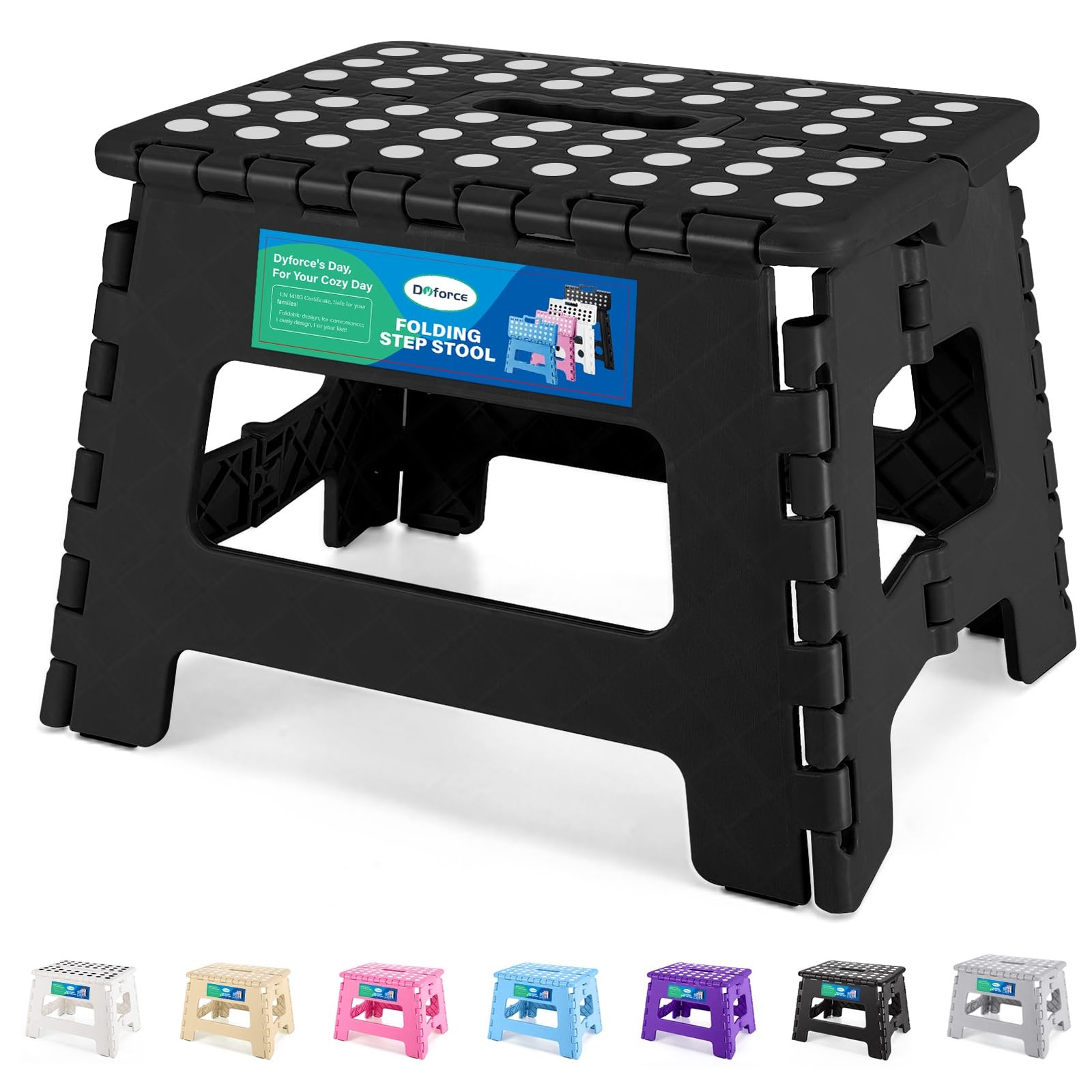 9 Inch Folding Step Stool Kids Adults Collapsible 300 lb Capacity Black