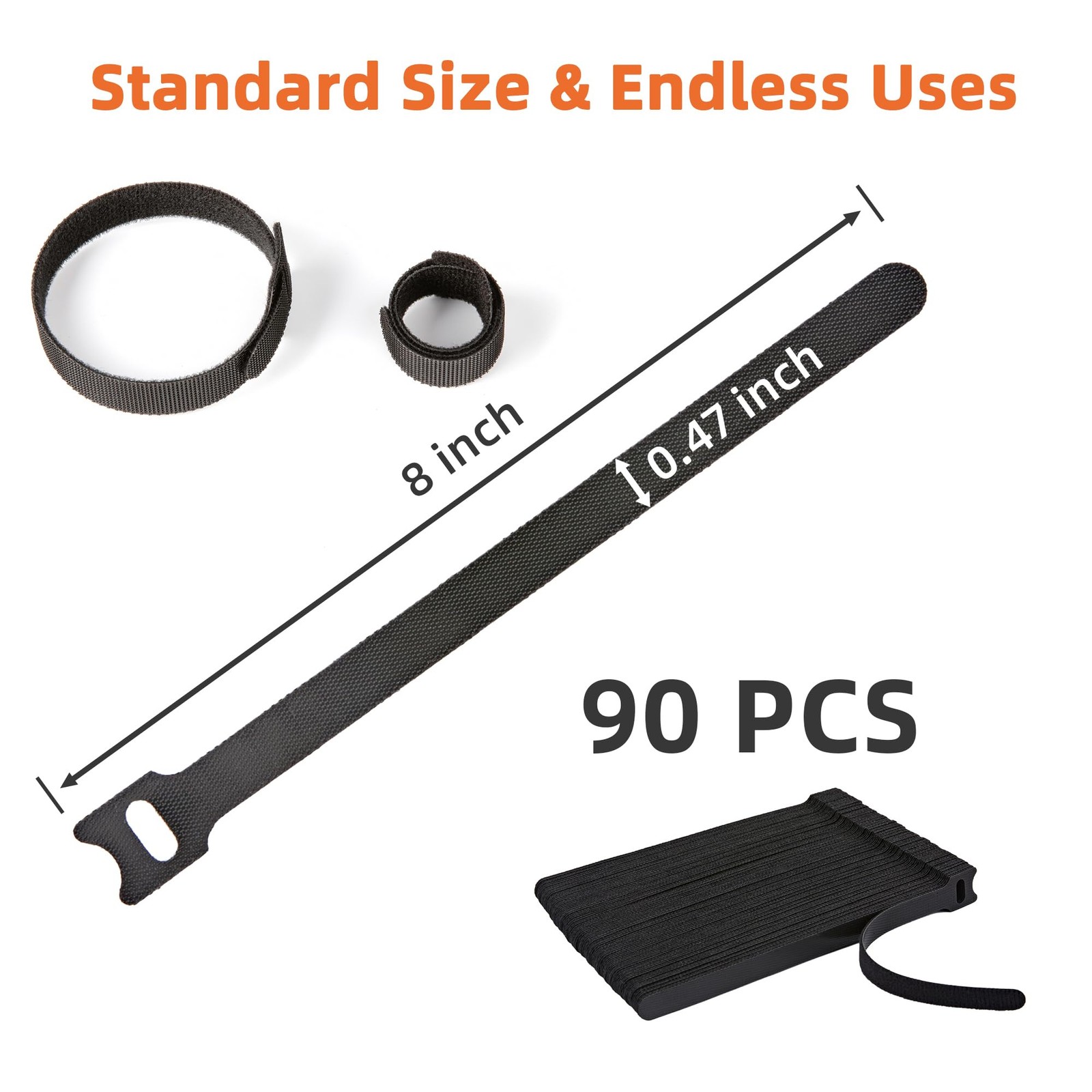 90PCS Reusable Cable Ties with Hook and Loop, Multi-purpose Adjustable 8 Inch...