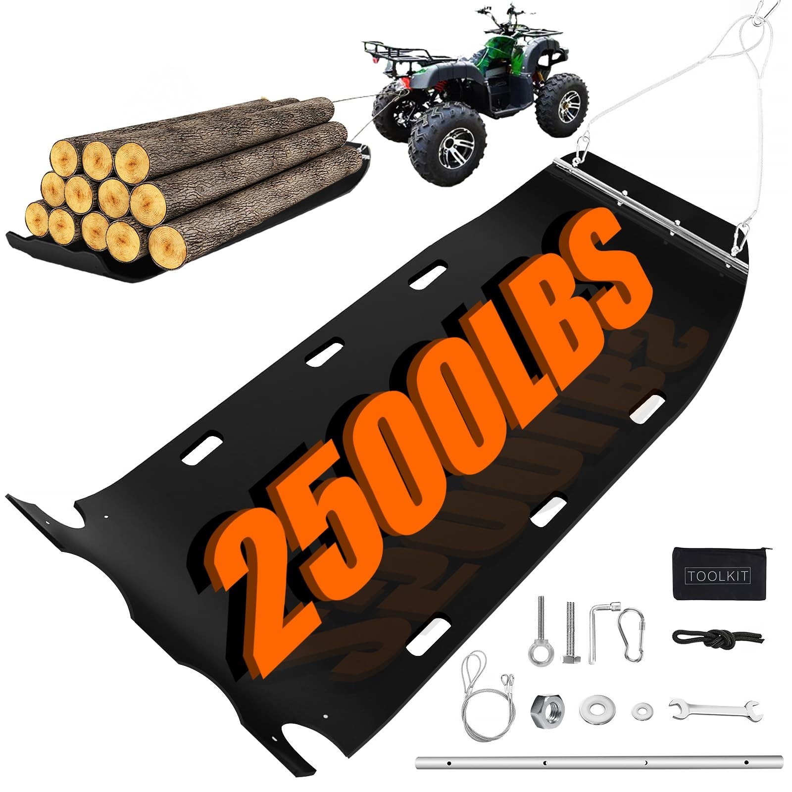 47" x 110" Heavy Duty Yard Drag Sled - Thickened HDPE, Pull Cables, Multipurpose