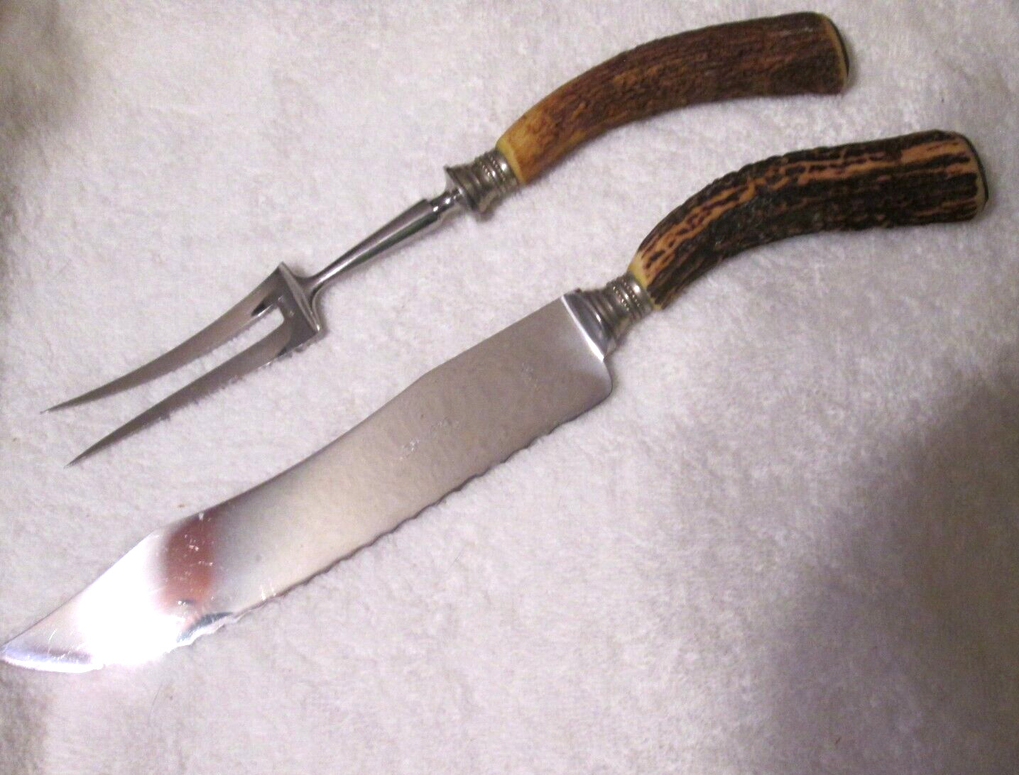 Vintage Stag Horn Hake Werke Austria Serrated Knife Rostfrei Fork Carving Set