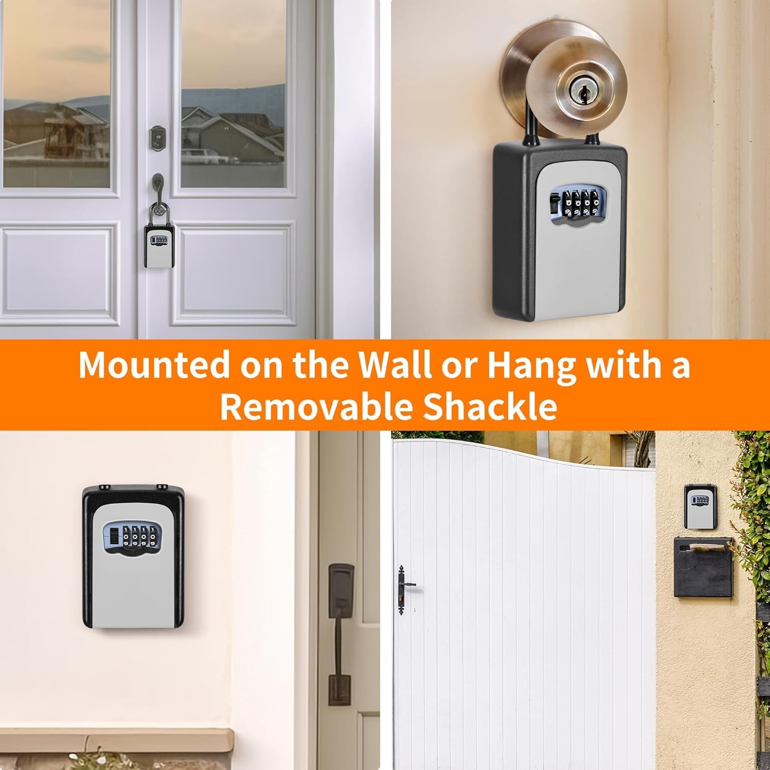 Portable Key Lock Box Wall Mounted Weatherproof with Resettable 4-Digit Code