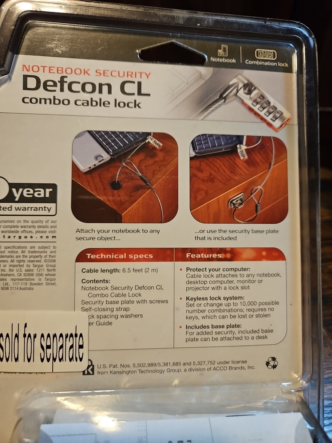 Targus Defcon CL 6.5 Foot Laptop/Notebook Combo Cable Lock #PF1