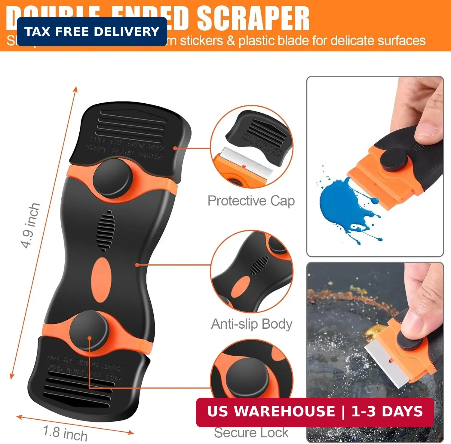 4 Pack Razor Blade Scraper, Premium Cleaning Scraper Tool with 50 PCS Metal FAST