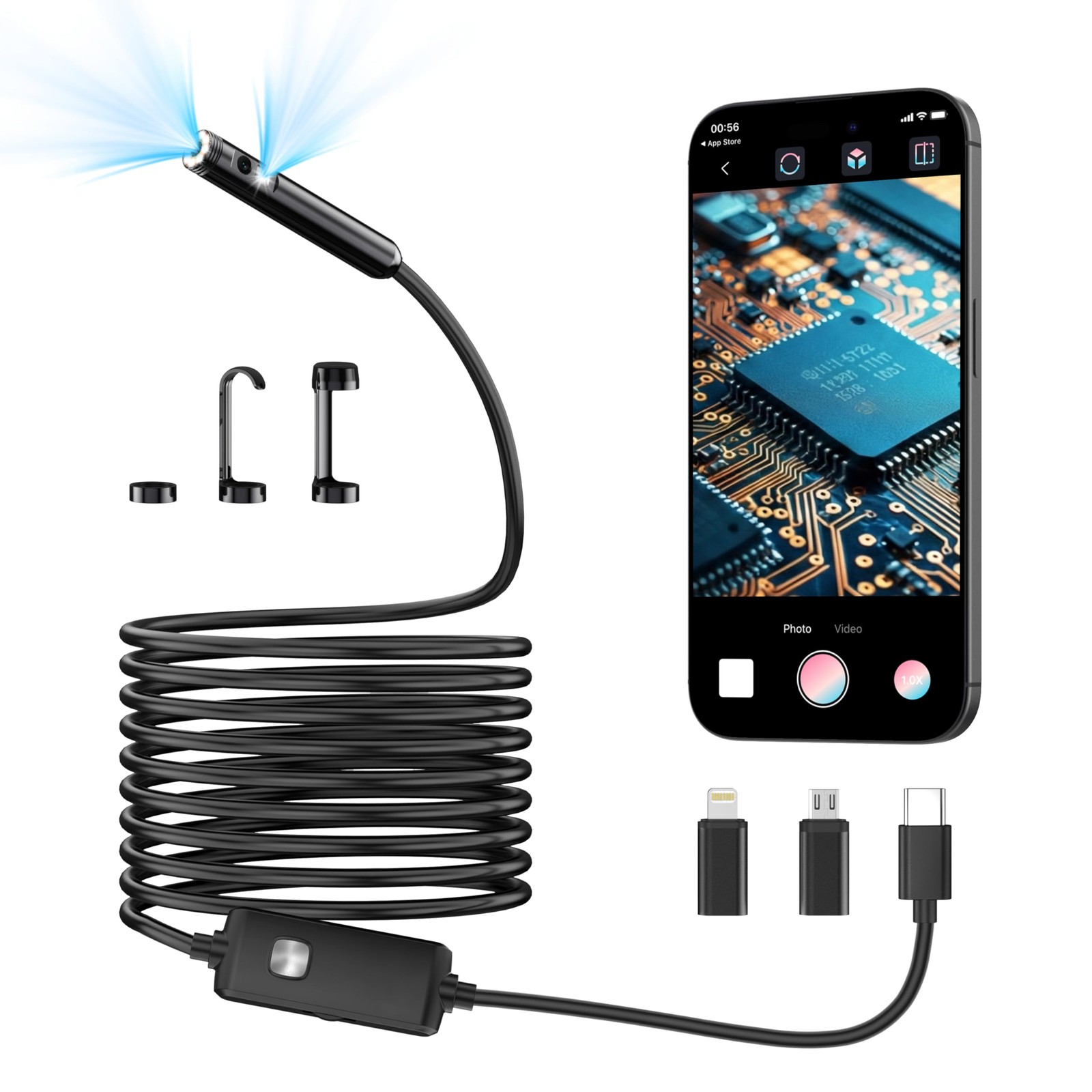 [Dual-Lens] Endoscope Camera with Light,1920P HD Borescope 16.4 ft, black