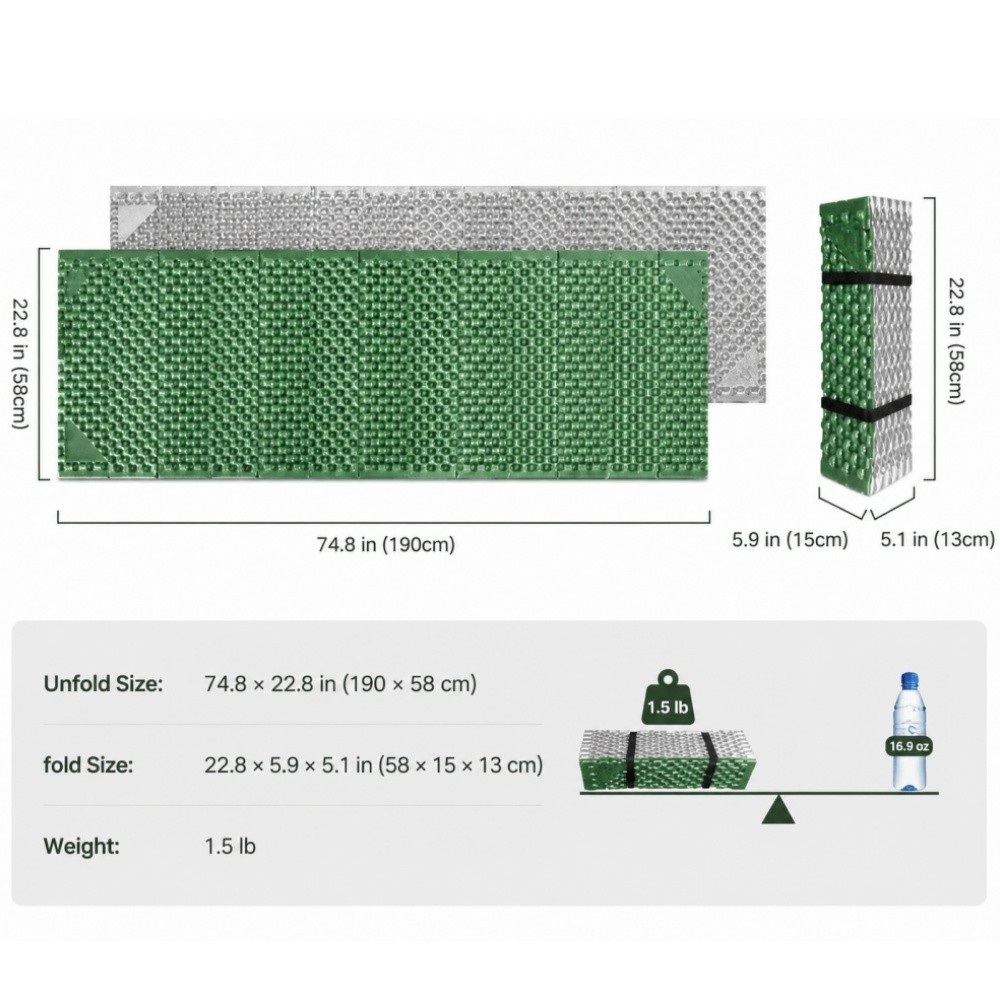 Folding Foam Ultralight Sleeping Pad, Puncture Proof: Camping, Backpacking