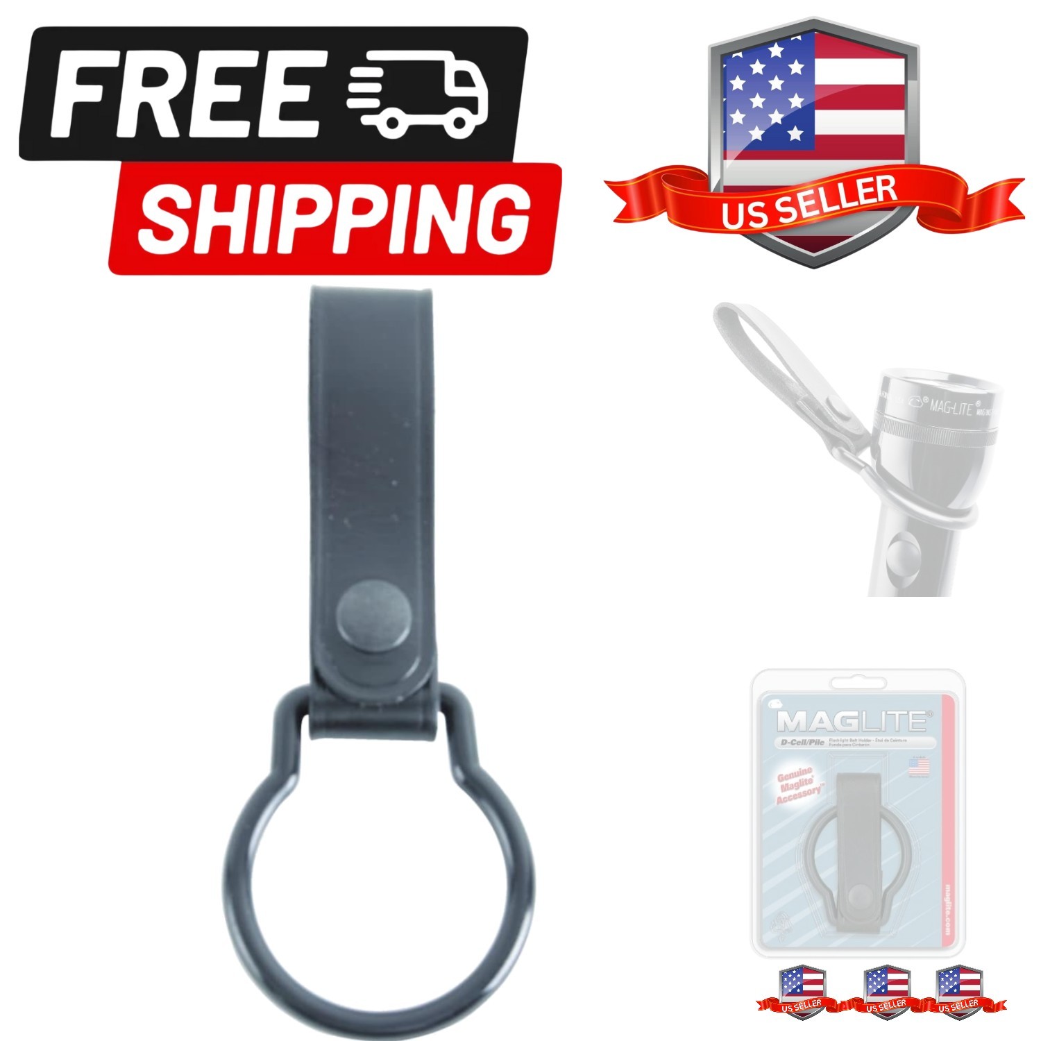 Black Plain Leather Belt Holder for D-Cell Flashlight