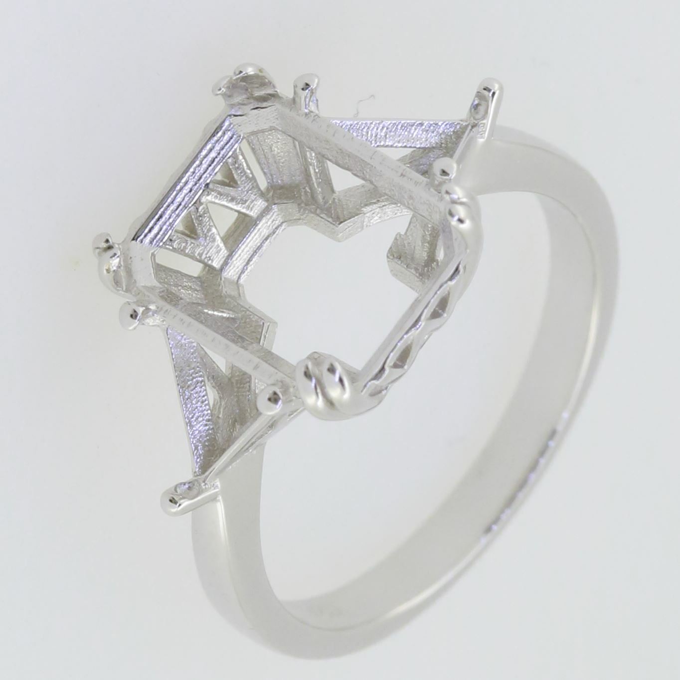 Sterling Silver Semi Mount Ring Setting Emerald OCT 12X9mm Tri 5x5mm