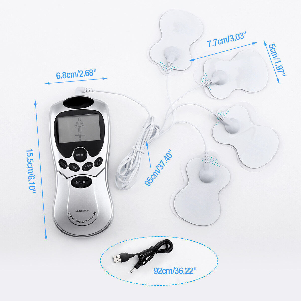 TENS Machine USB Electrical Muscle Stimulator Massager Pulse Channel White