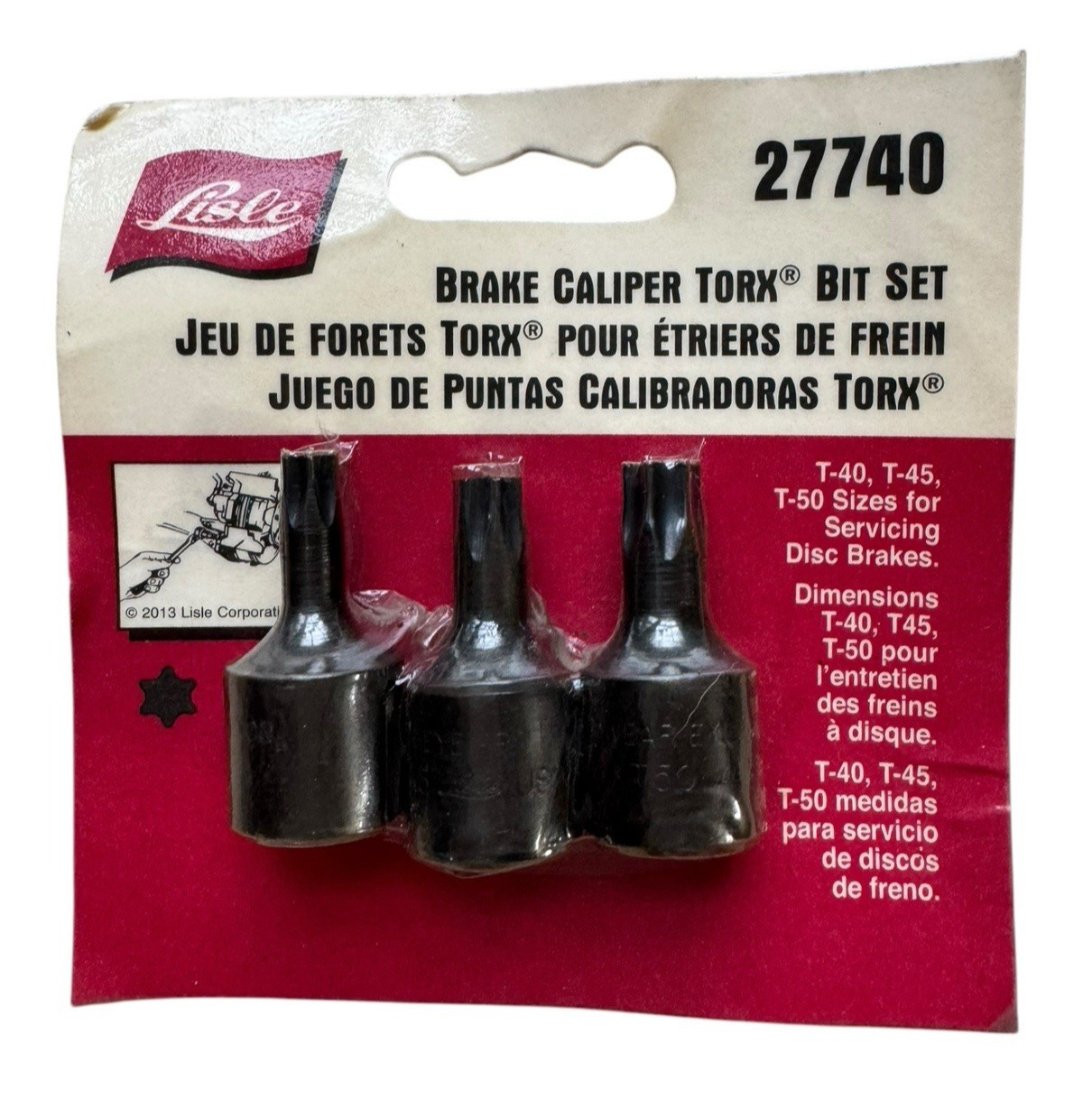 Lisle 27740 Brake Caliper Torx Bit Set for T-40, T45 & T50