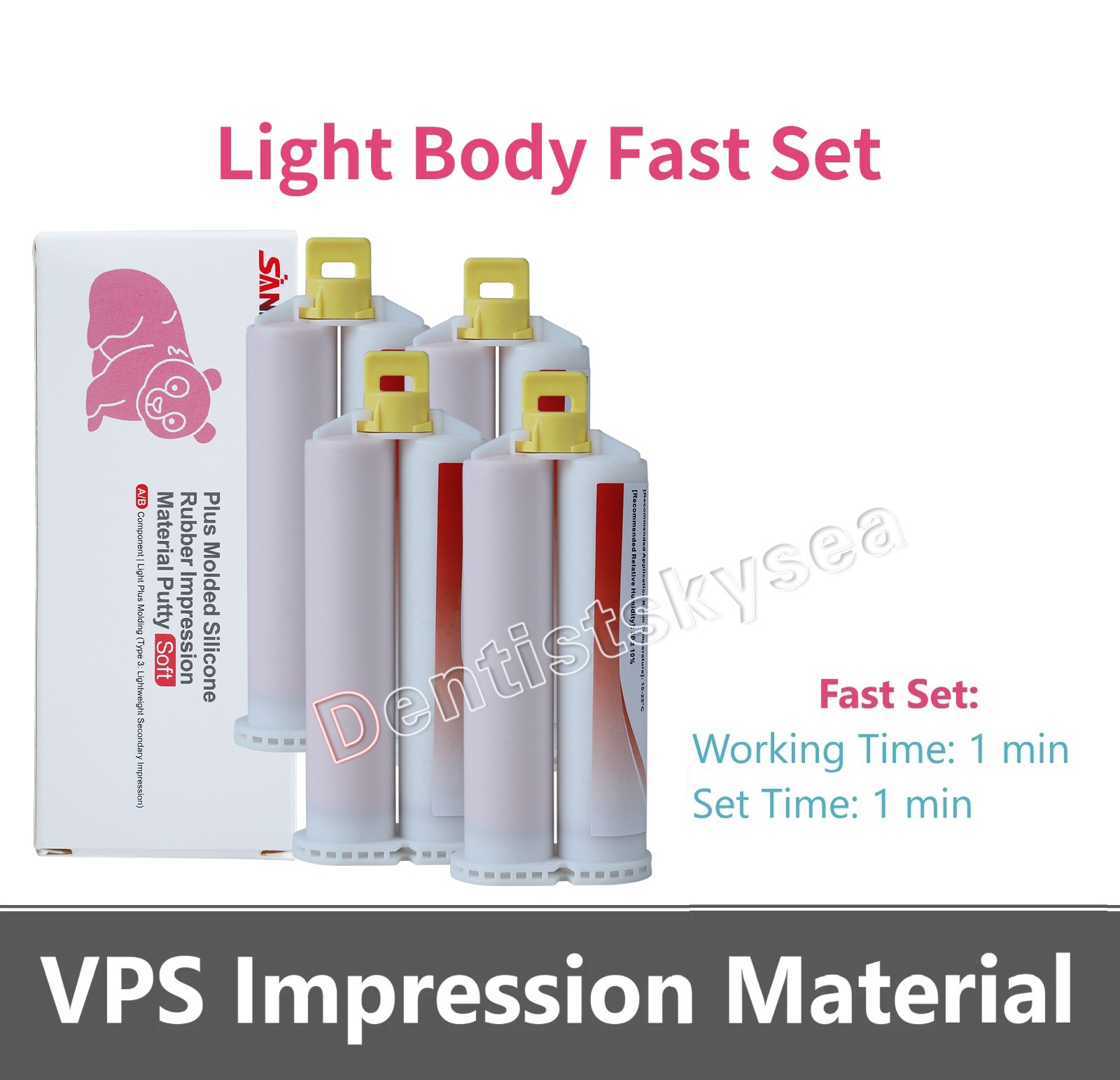 4 X 50ML VPS Bite Registration Material Unflavor Cartridges Dental PVS Light