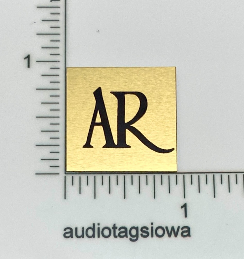 AR  XA Turntable Logo Badge Dust Cover Custom Made Satin Gold Aluminum 15/16"