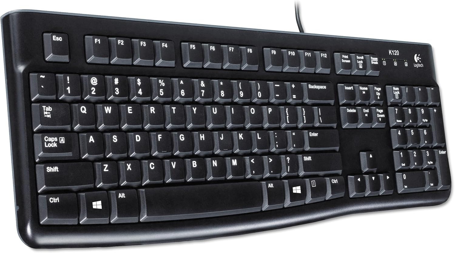 K120 Wired QWERTY Keyboard - Easy Setup, Spill-Resistant, Eco-Friendly Design
