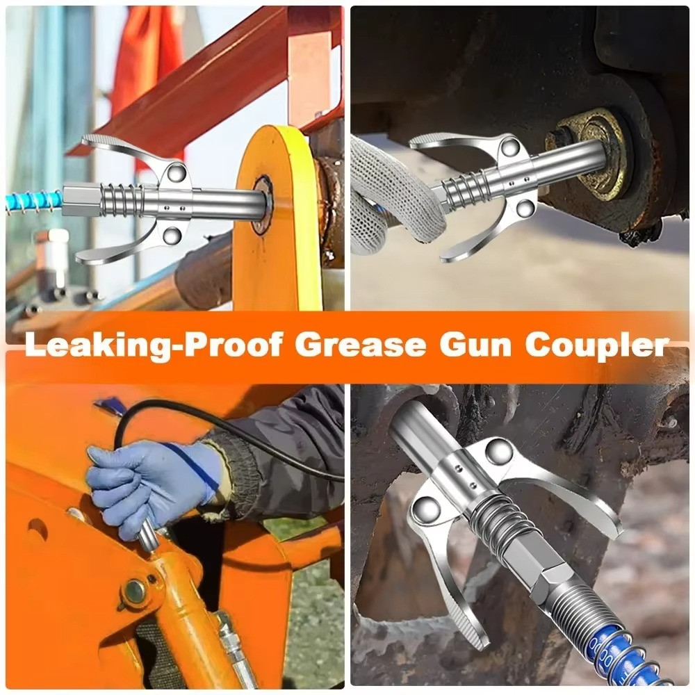 Grease Gun Coupler Double Handle High Pressure Quick Release Lock Oil Nozzles
