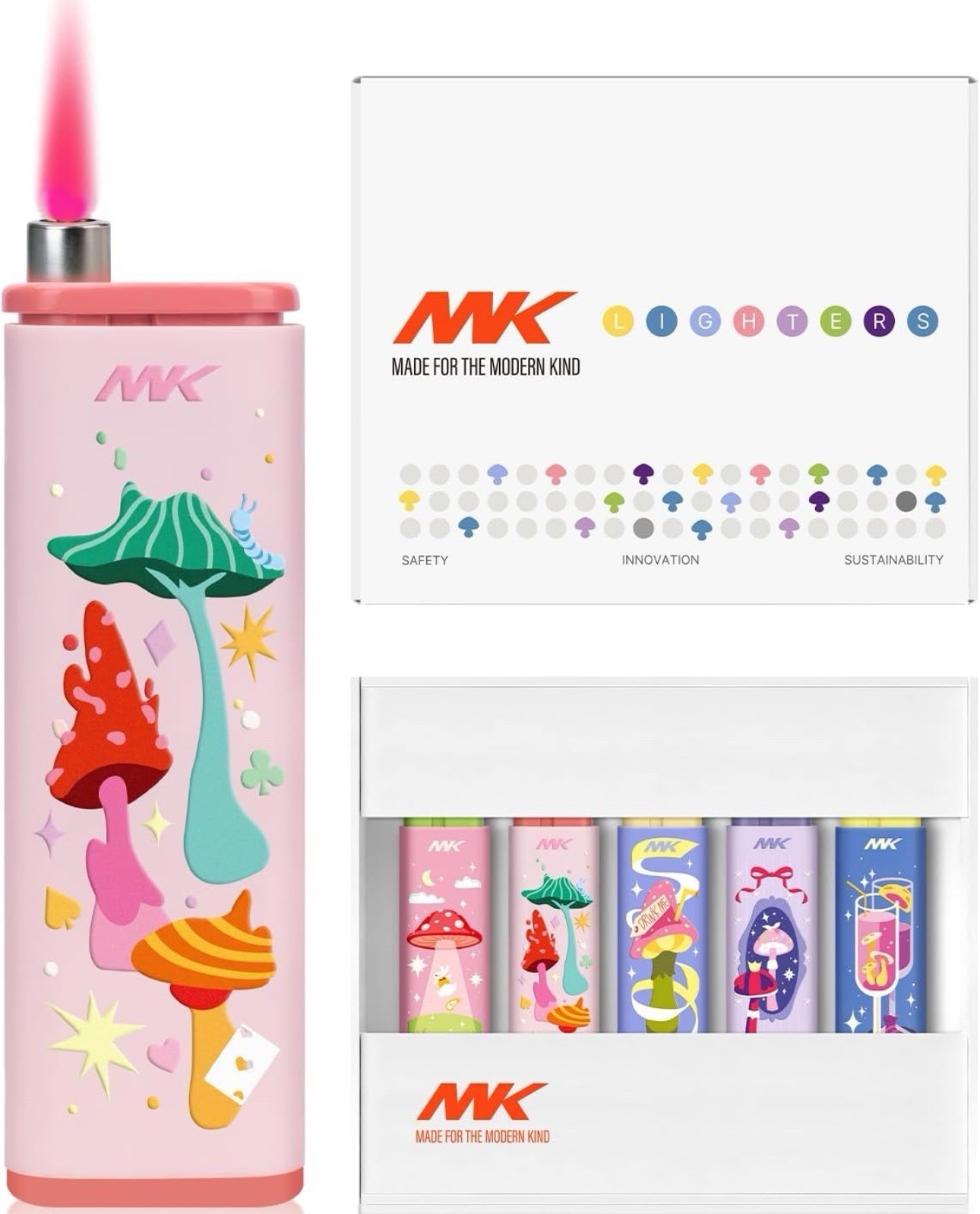 MK Lighter Refillable Wind-Resistant Pocket Jet Lighter, Multicolor