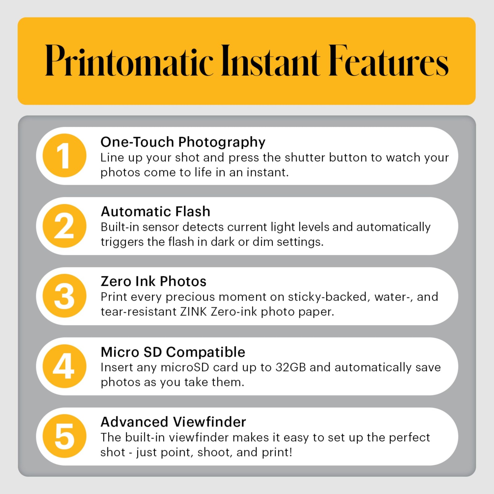 KODAK Printomatic Full-Color Instant Print Camera Gift Bundle + Soft Grey
