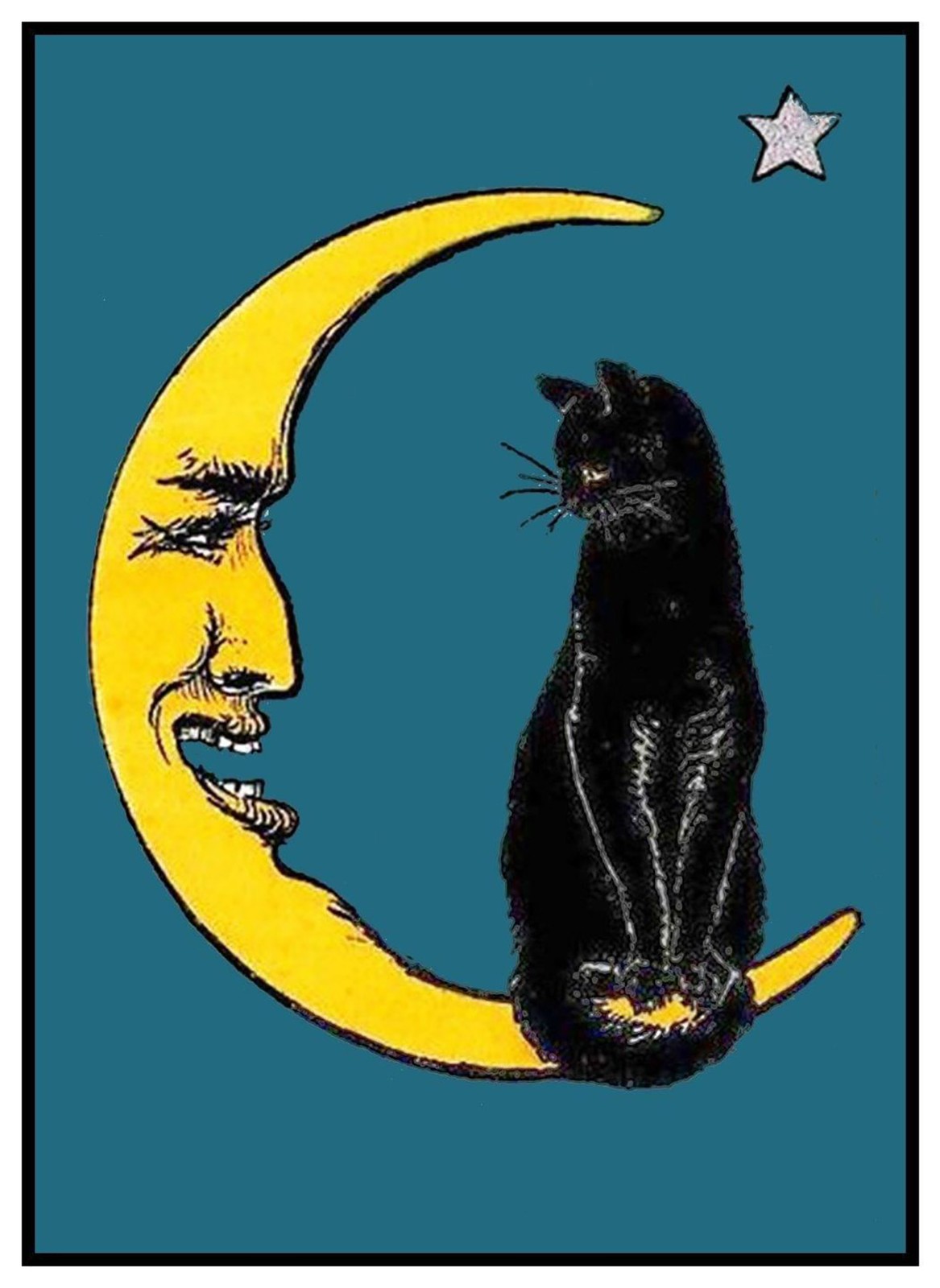 Folk Art Halloween #31 Black Cat Crescent Moon Counted Cross Stitch Pattern