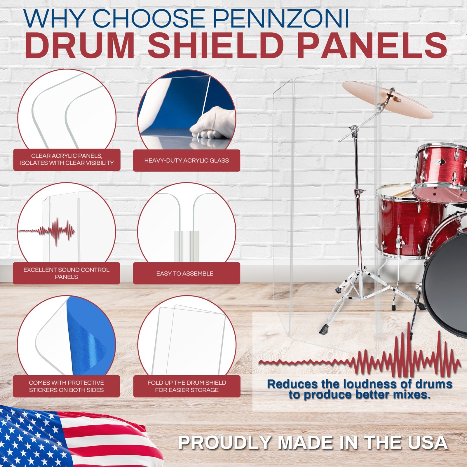 DS5 Drum Shield/Drum Screen/Drum Shield Panels with Full Legth Plastic Hinges