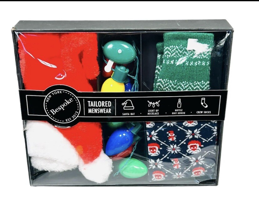 Bespoke - Tailored Menswear ( Santa Hat• Light Necklace• Bottle Koozie• Socks )