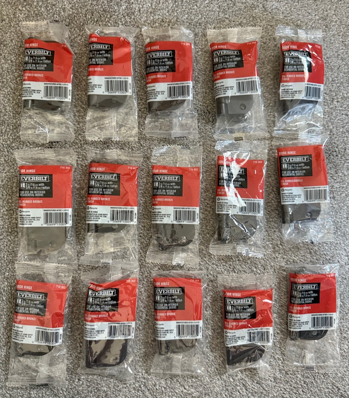 LOT 15 Everbilt 715302 Door Hinge Oil Rubbed Bronze Finish 3" NEW 5/8 home depot