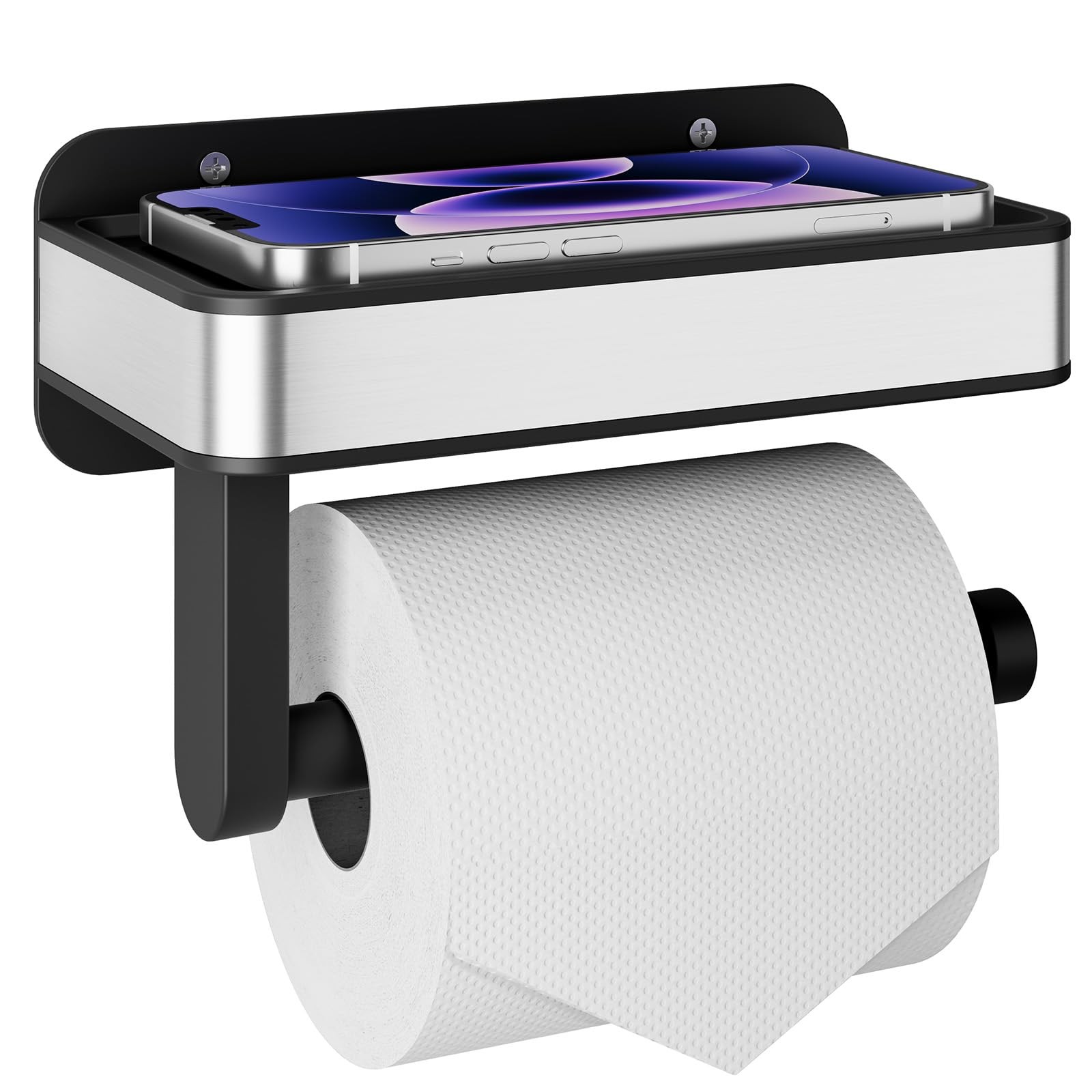 Toilet Paper Holder with Shelf - Adhesive & Screw Wall Mount Toilet Paper Sto...