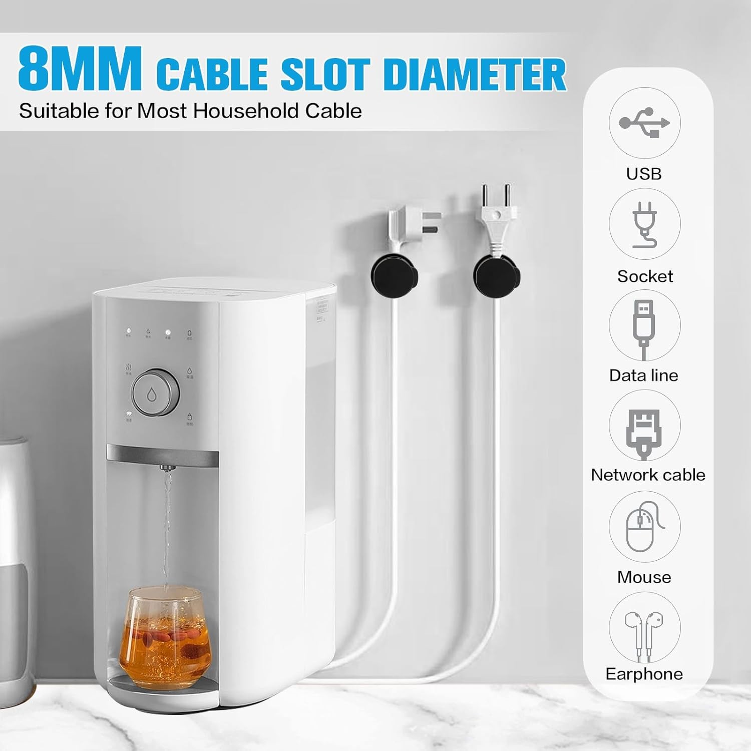 6PC Cord Organizer Holder, 360° Rotatable Spring Cable Clips, Strong Adhesive C