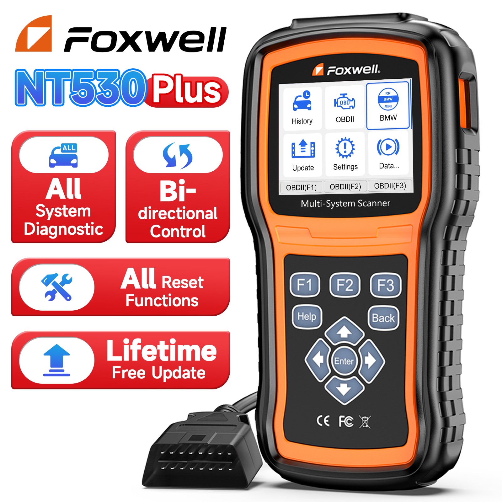 Foxwell NT530 Plus Bidirectional OBD2 Scanner Oil Reset TPMS ABS SRS For Porsche