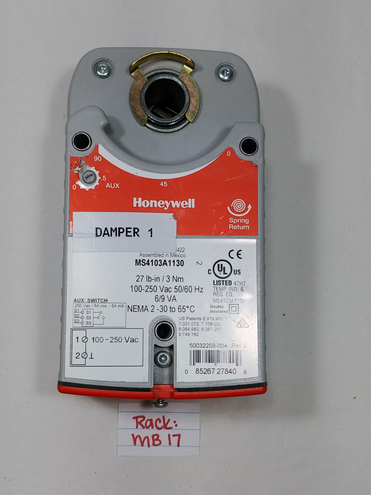 Honeywell MS4103A1130 Spring Return Damper Actuator