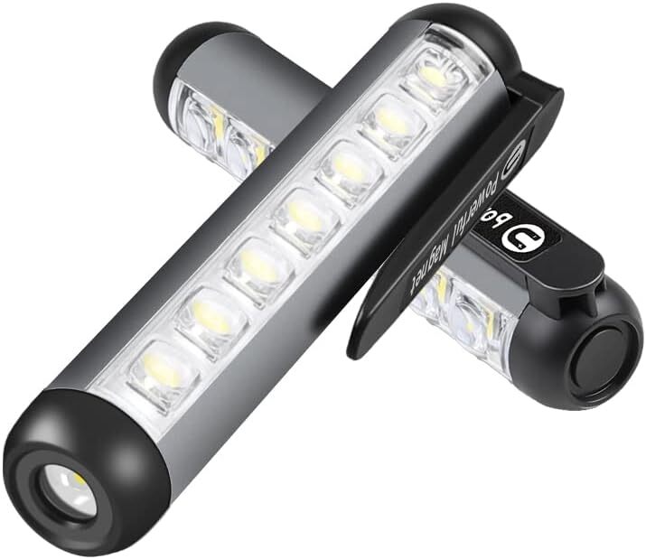 2 Pcs Magnetic LED Pen Light Rechargeable Mini Flashlight Pocket Work Torch Lamp