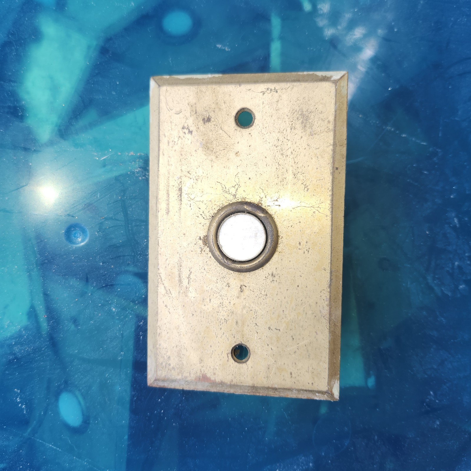 Antique Vintage Brass Push Butler Doorbell Plate Door mother of pearl button