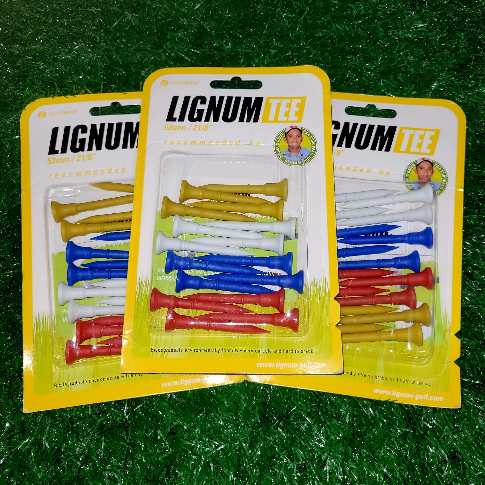 Multicolor Lignum Golf Tees 2 1/8" White/Blue/Red/Yellow - 20 Packs (320 Tees)