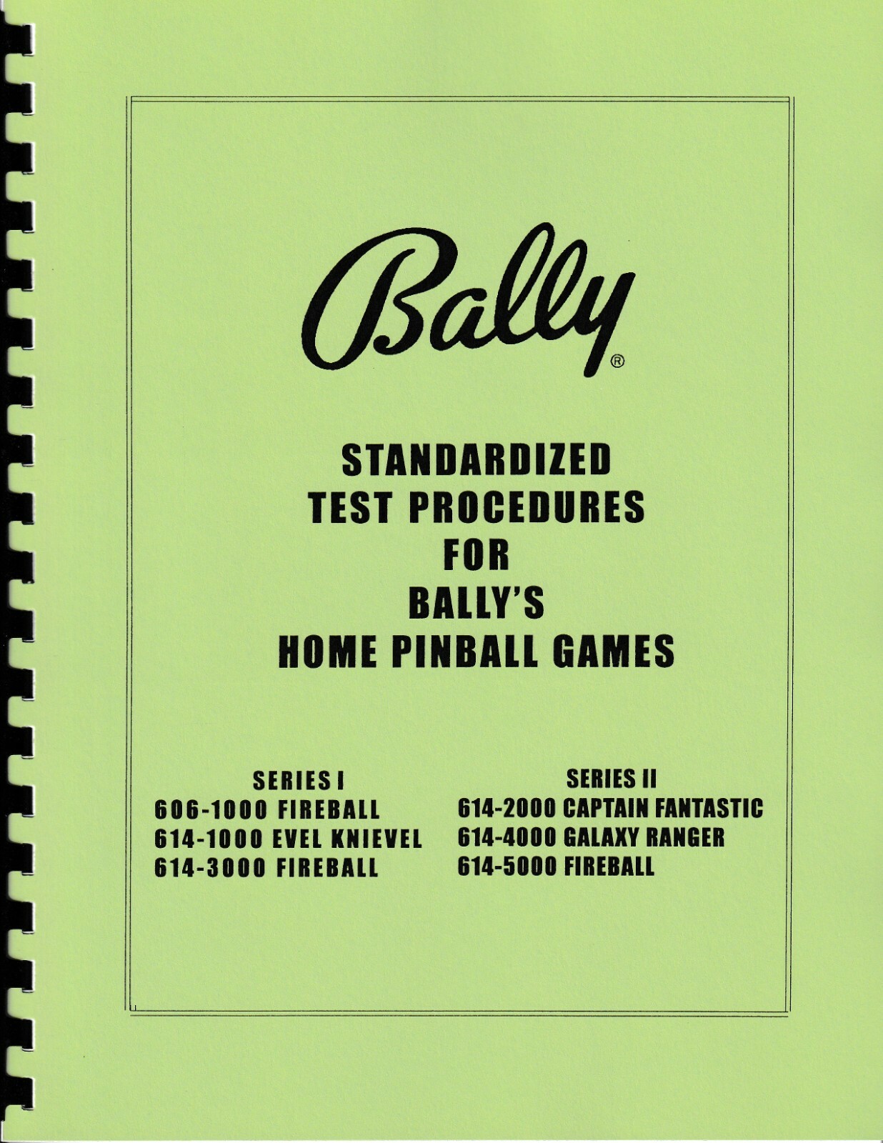 BALLY FIREBALL TEST PROCEDURES FOR BALLY'S HOME MODEL PINBALL GAMES - NEW!
