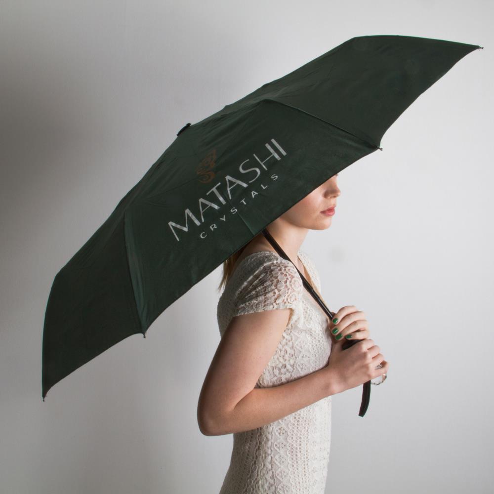 Matashi Sturdy Ergonomic 3 Fold Travel Umbrella w/ Large Crystal Embedded Handle