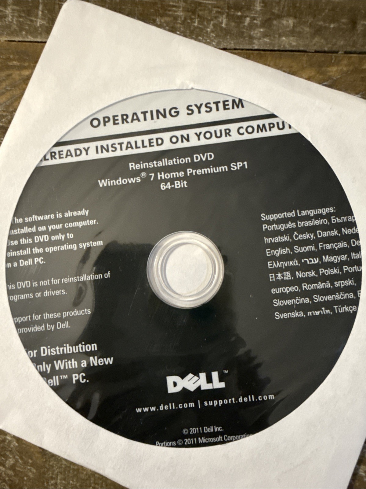 Dell Operating System Windows 7 Home Premium SP1 Software PC Cd Rom