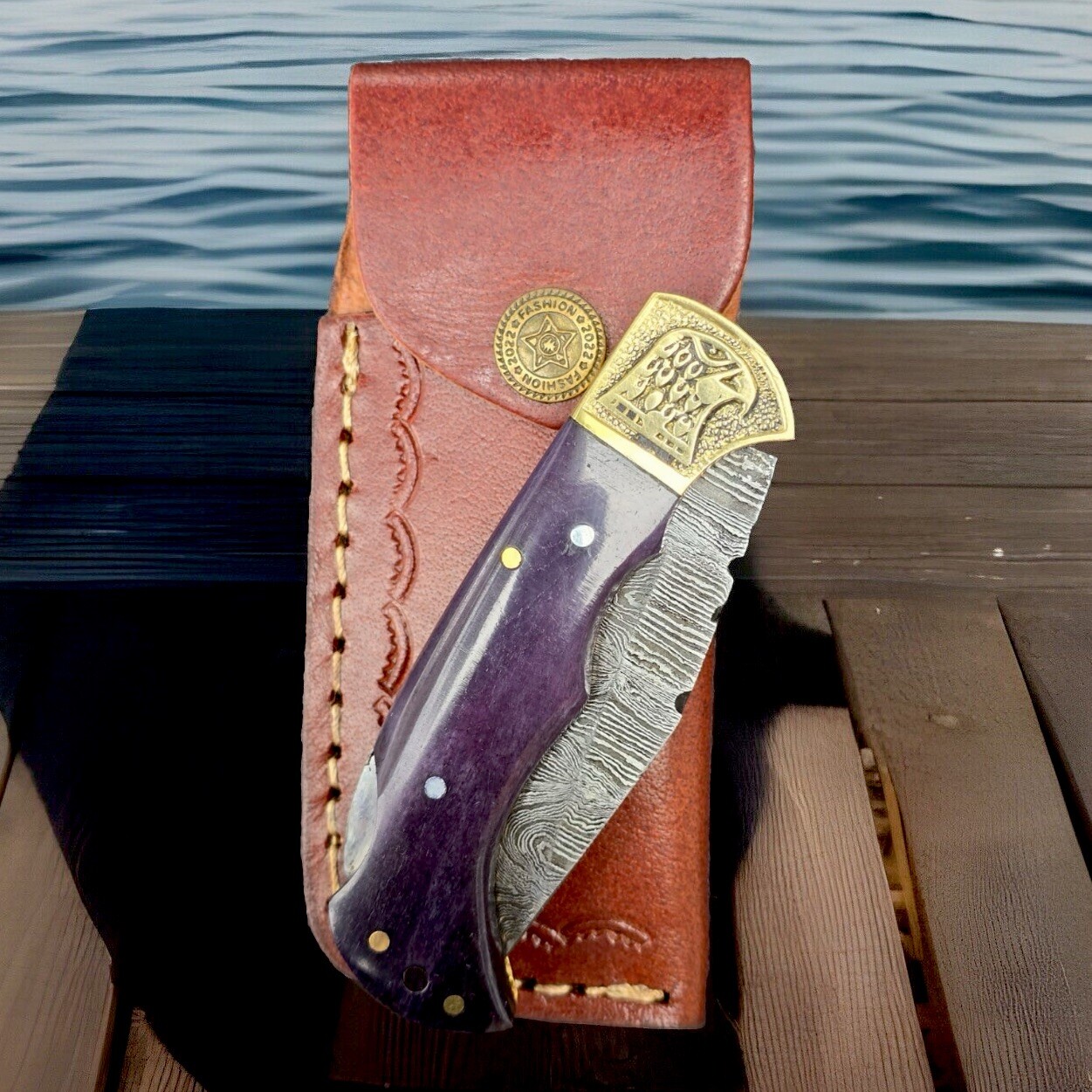 Damascus handmade Back Lock Folding Pocket knife camping Hunting Tactical Knife