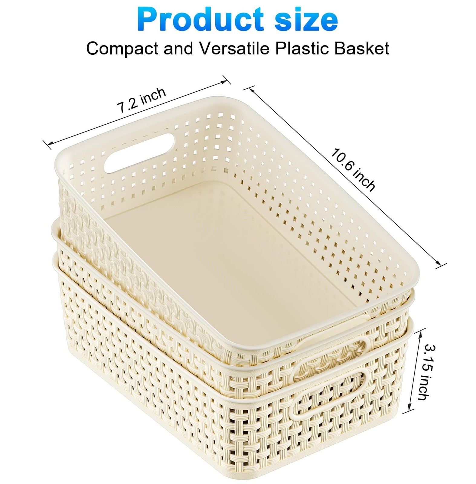 White Plastic Basket, 8 Pack Home Organization and Storage Baskets with Handl...