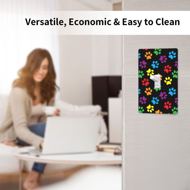 Colorful Dog Paws on Black Home Wall Plate Decor Light Switch Plates and Outlets
