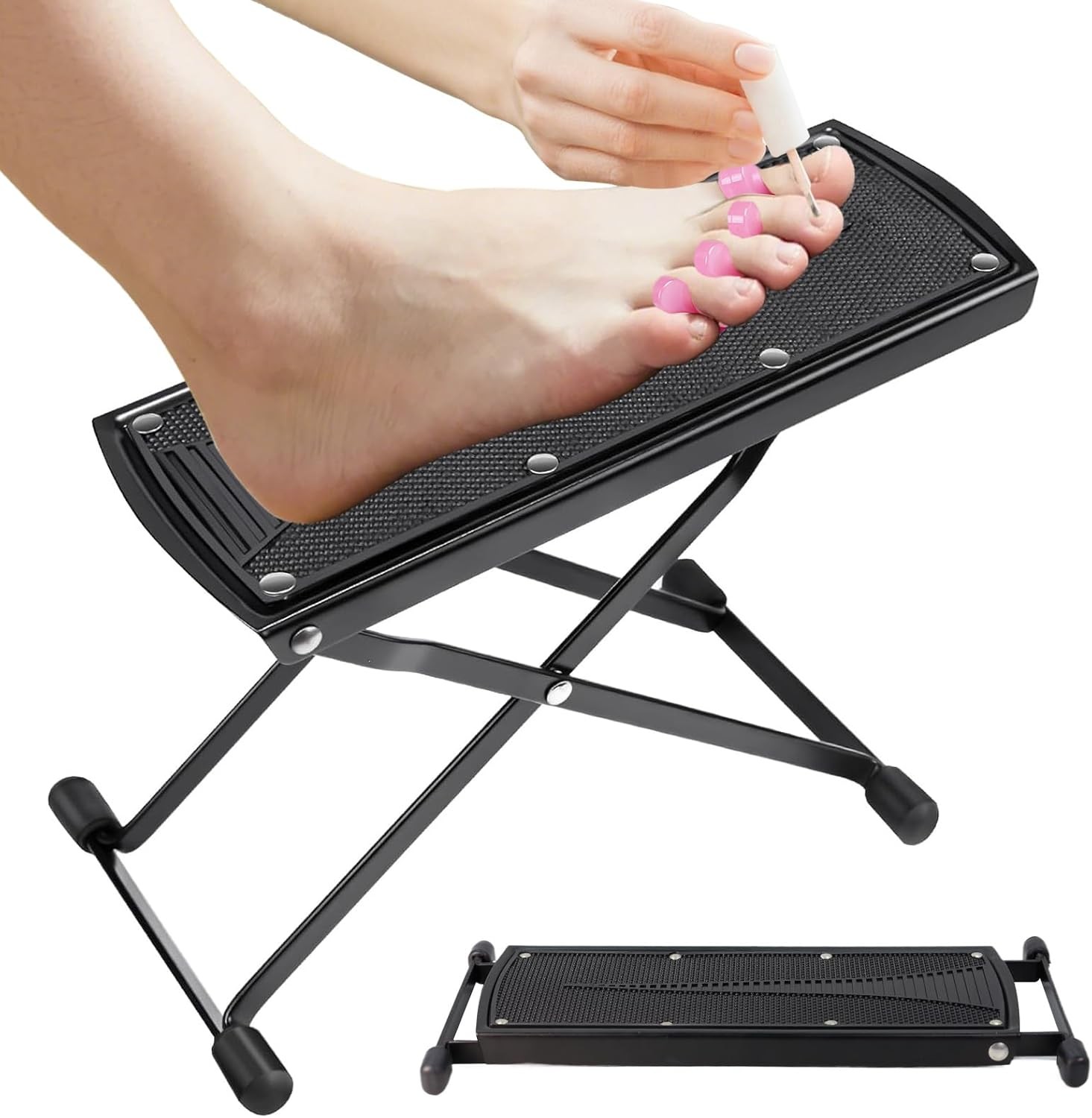 Pedicure Foot Rest 6 Heights Adjustable Foot Stool Metal Foldable Non-Slip Stand